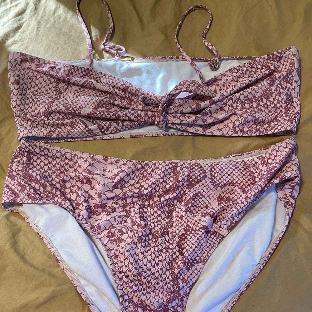 SHEIN pink two piece swim size 4X bikini pink printed Front tie adjustable strap